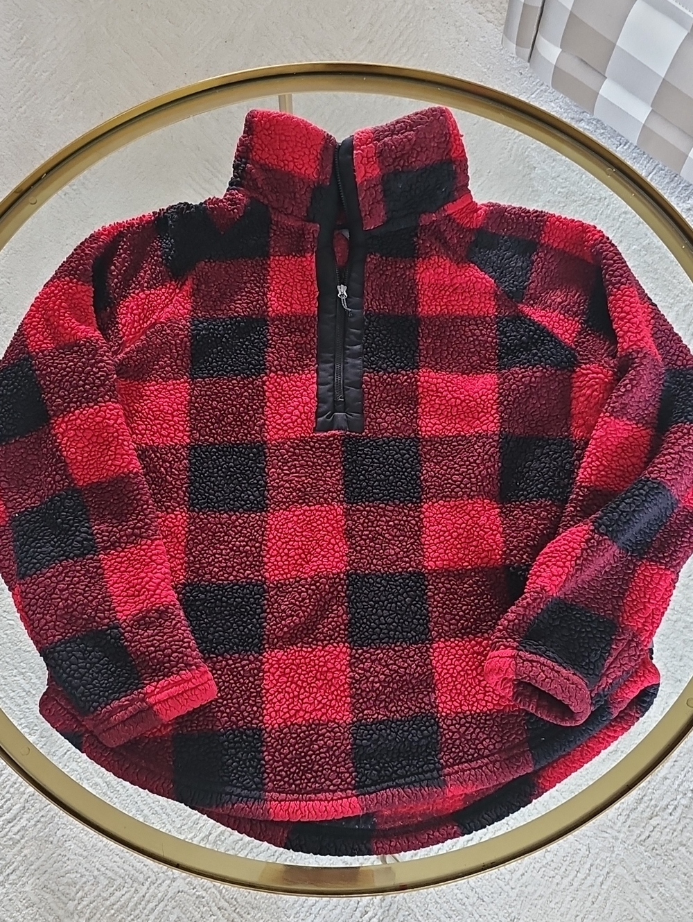 Eddie Bauer Buffalo Red and Black Fleece Quarter Zip Jacket